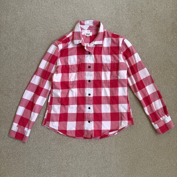 Pact Tops - Pact Holiday Organic Gingham Cotton Mila Button-Up Flannel Shirt Womens Medium